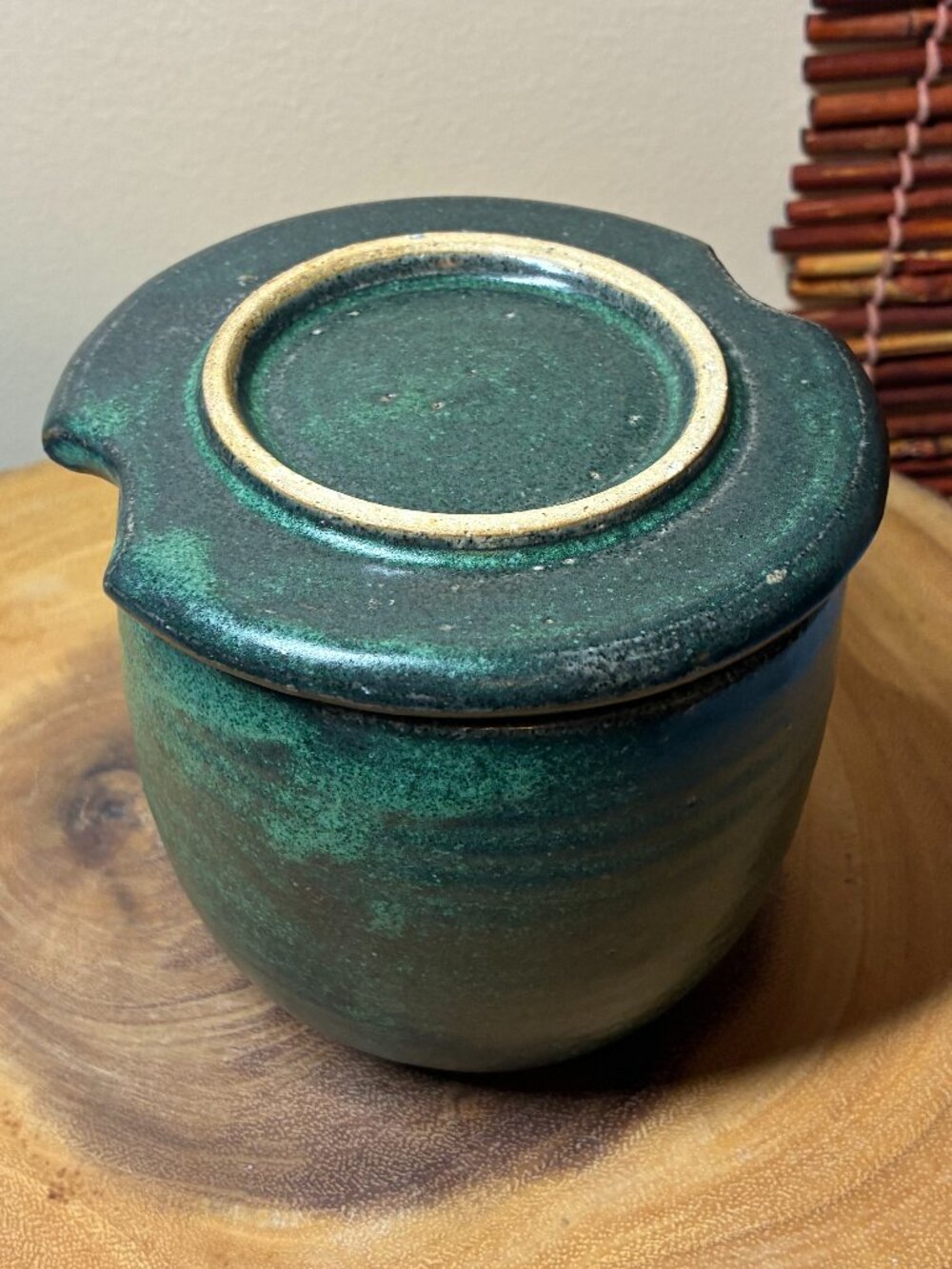 Artisan-made Handcrafted Ceramic French Butter Preserver - Dark Green - 4" X 5"
